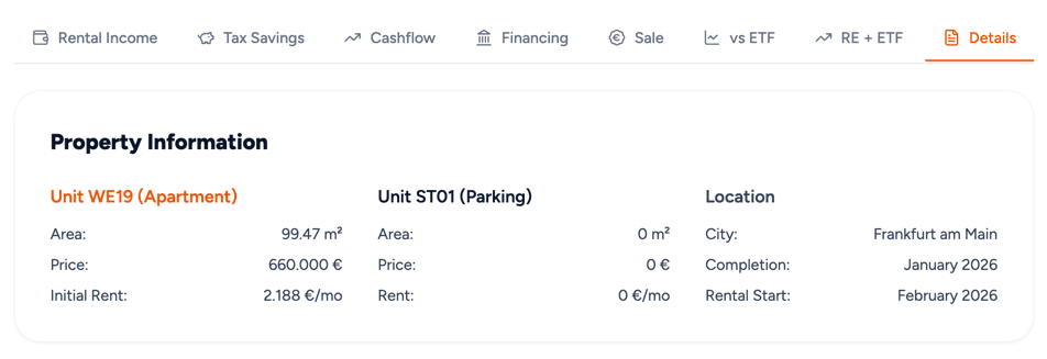 Property details in the Financemate app